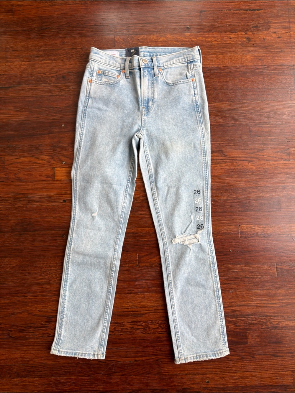 GAP Light Blue Skinny Jeans with Distressed Knee Slim Mid Rise